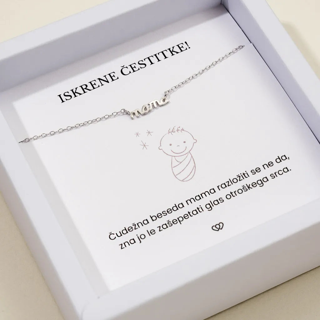 Iskrene čestitke + Verižica Mama – srebrna